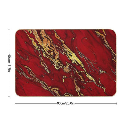 Faux Fire Red And Gold Marble  Long-Lasting Bath Mat