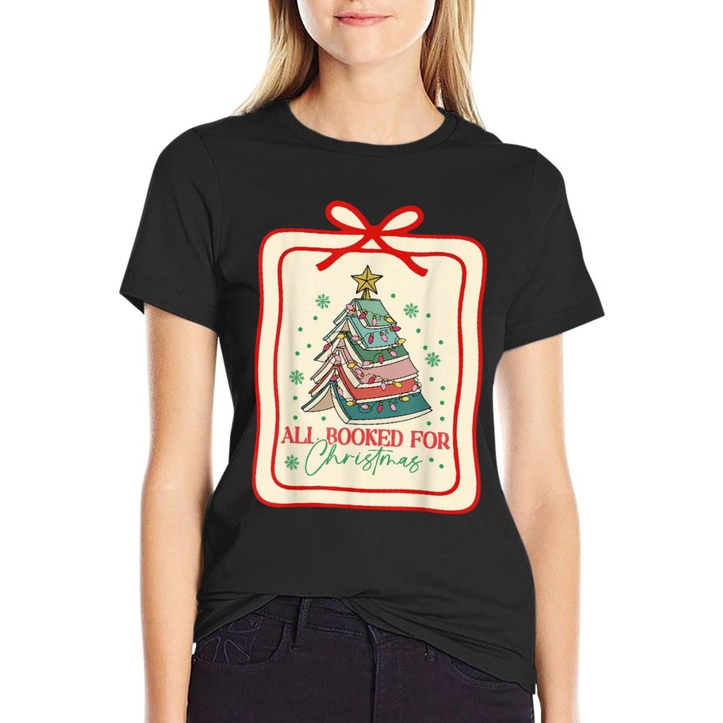 All Booked for Christmas Coquette Bow Tree Lights Christmas  Classic T-Shirt
