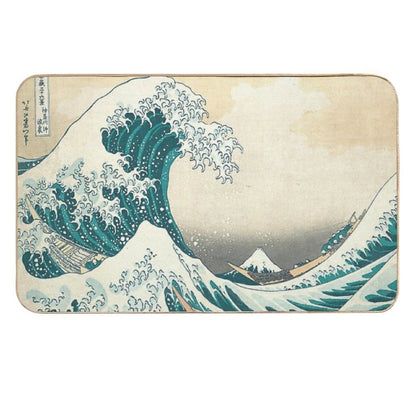 Great Wave - Kanagawa Night, Black, Blue Durable Bath Mat