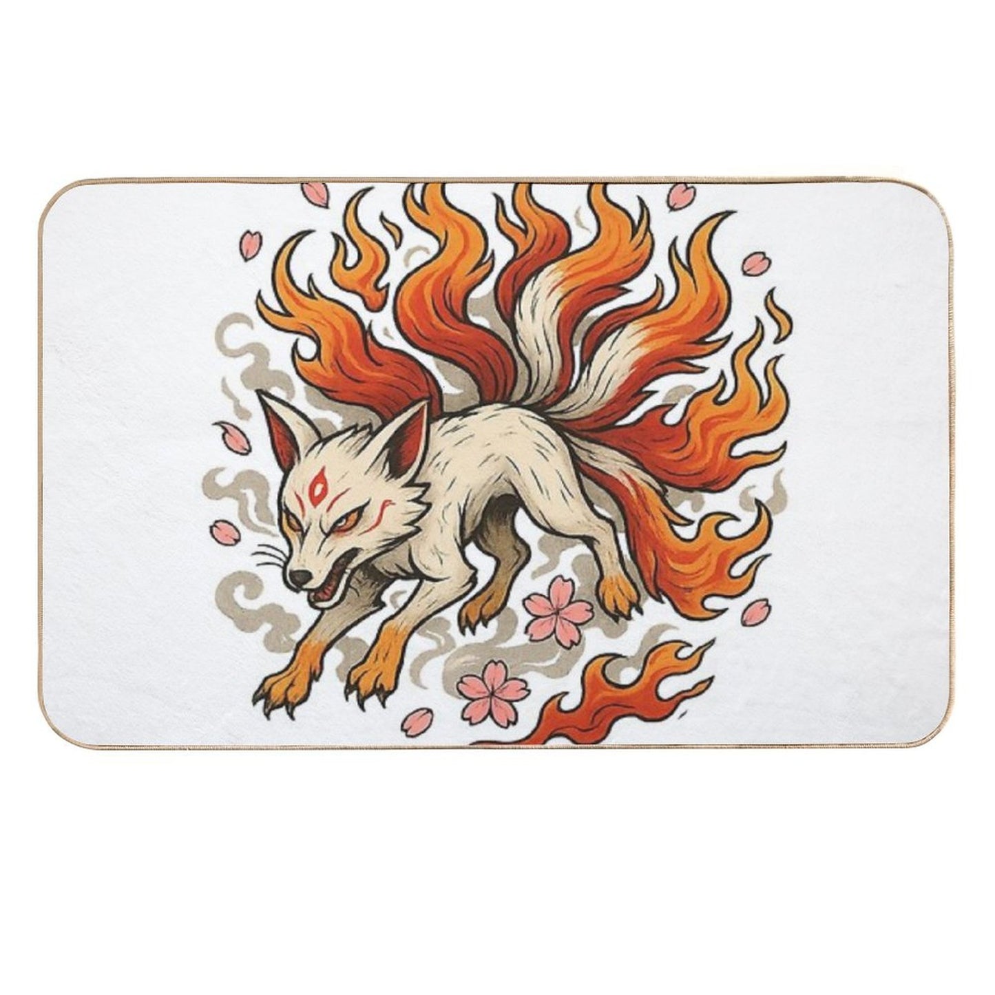 Nine-Tailed Kitsune — Battle Spirit Flame - Japanese Tattoo Style  Long-Lasting Bath Mat