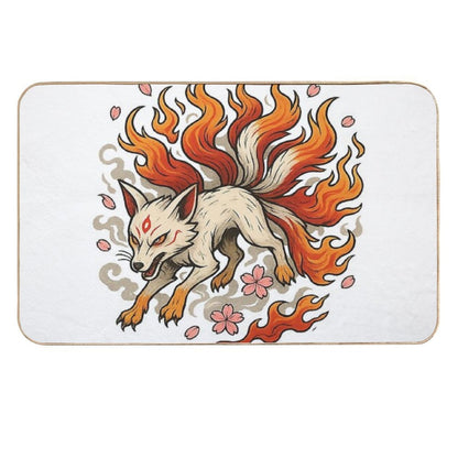 Nine-Tailed Kitsune — Battle Spirit Flame - Japanese Tattoo Style  Long-Lasting Bath Mat