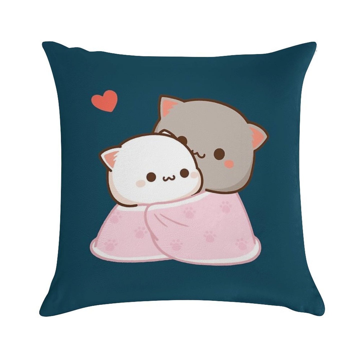 Peach And Goma Cuddling - Mochi Peach Cat Soft Hidden Zipper Throw Pillow