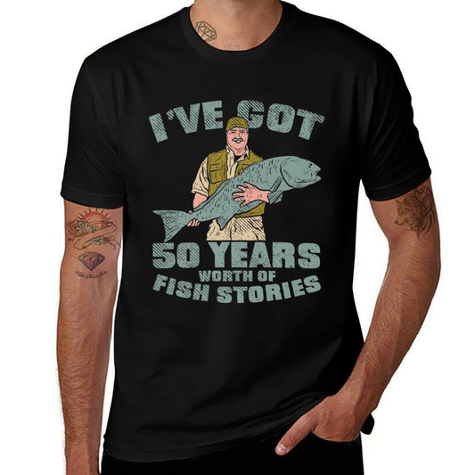 I Got Fish Stories, 50th Birthday Gifts Fishing Premium  Ribbed Collar T-Shirt