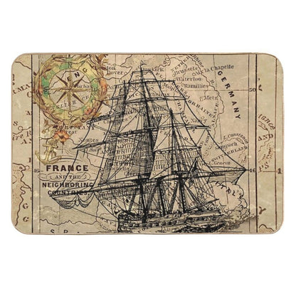 Dark Academia Vintage Pirate Ship Sailor Antique World Map  Stain-Proof Bath Mat