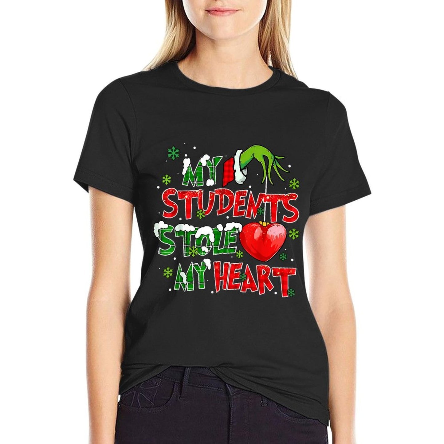 My Students Stole My Heart Christmas Xmas Teacher Pajamas  Heathered Texture T-Shirt