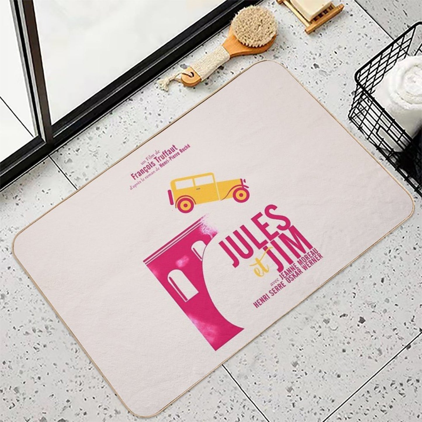 Jules Et Jim, Minimalist Movie Poster for  François Truffaut Film with Jeanne Moreau (french New Wave Cinema) Durable Bath Mat