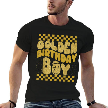 Golden 7th Birthday Boys Toddlers Birthday Party Decoration  Graphic-printed T-Shirt