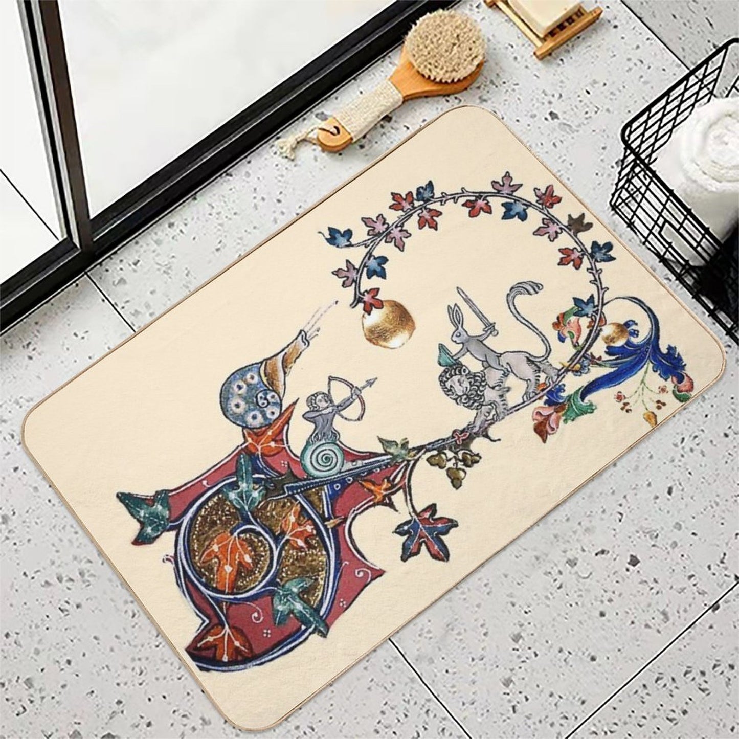 WEIRD MEDIEVAL BESTIARY WAR Between Snails And Killer Rabbit Riding Lion by Bulgan Lumini  Pet-Safe Bath Mat