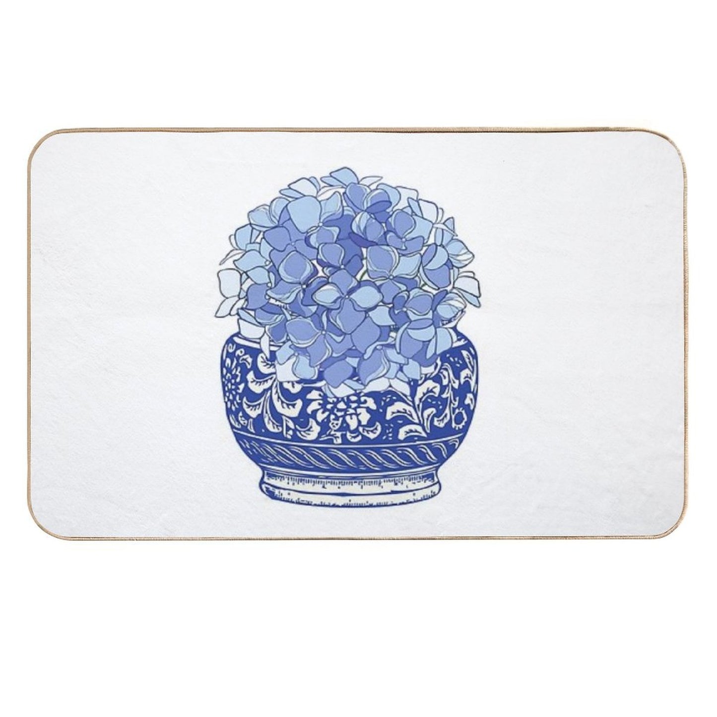 Blue And White Vase with Blue Hydrangeas  Versatile Bath Mat