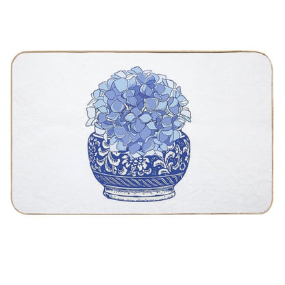 Blue And White Vase with Blue Hydrangeas  Versatile Bath Mat