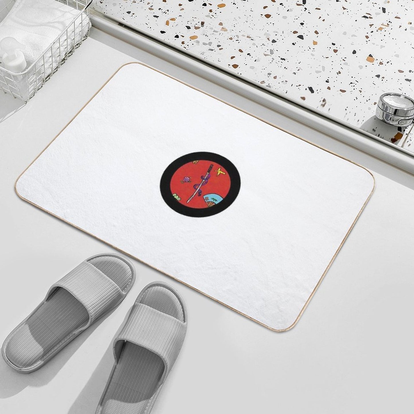 Okinawan Weapon Art Red  Easy Maintenance Bath Mat