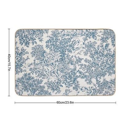 Powder Blue Romantic Flowers French Toile Design  Absorbent Bath Mat