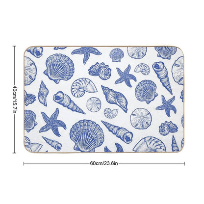 Blue Seashell Print  Rapid-Drying Bath Mat