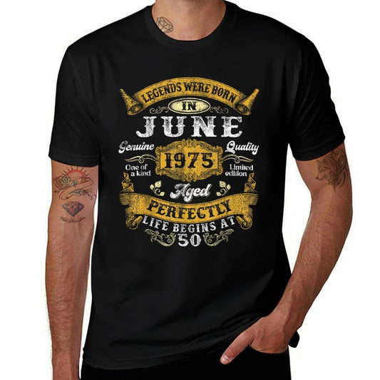 50 Years Old Legend Since June 1975 50th Birthday Men Women  Ribbed Collar T-Shirt