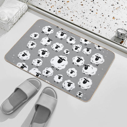 Sheep Well #18 (Gray) - Flock of Sheep - Counting Sheep  Non-Slip Bath Mat