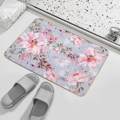 Rose Watercolor Pattern  Fade-Resistant Bath Mat