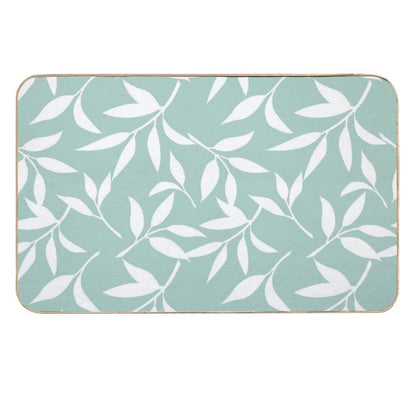 Floral Pattern with Leaves. Celadon And White Print  Slip-Resistant Bath Mat