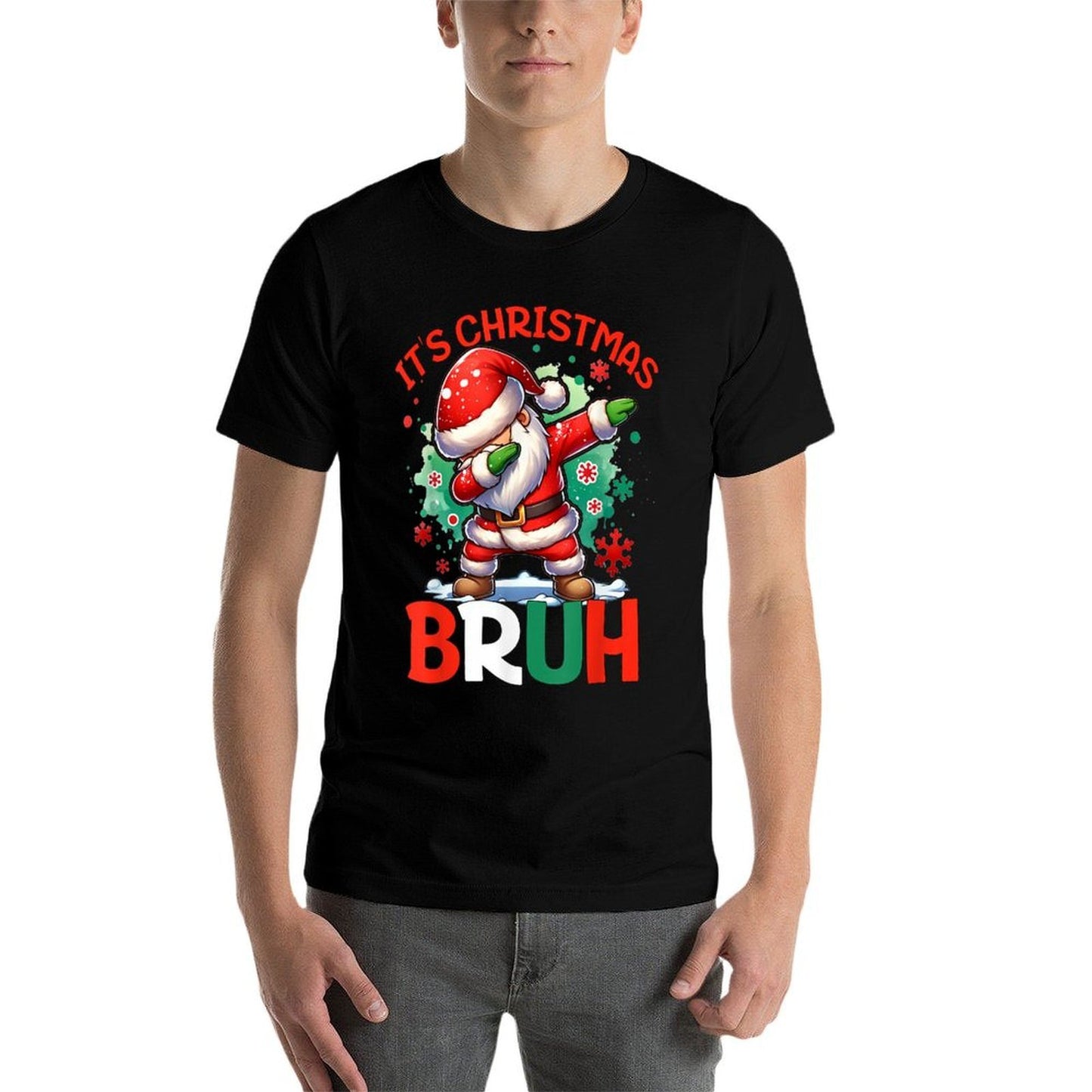 Bruh Dabbing Funny Christmas Holiday Santa Claus Xmas Boys  Rolled Sleeves T-Shirt
