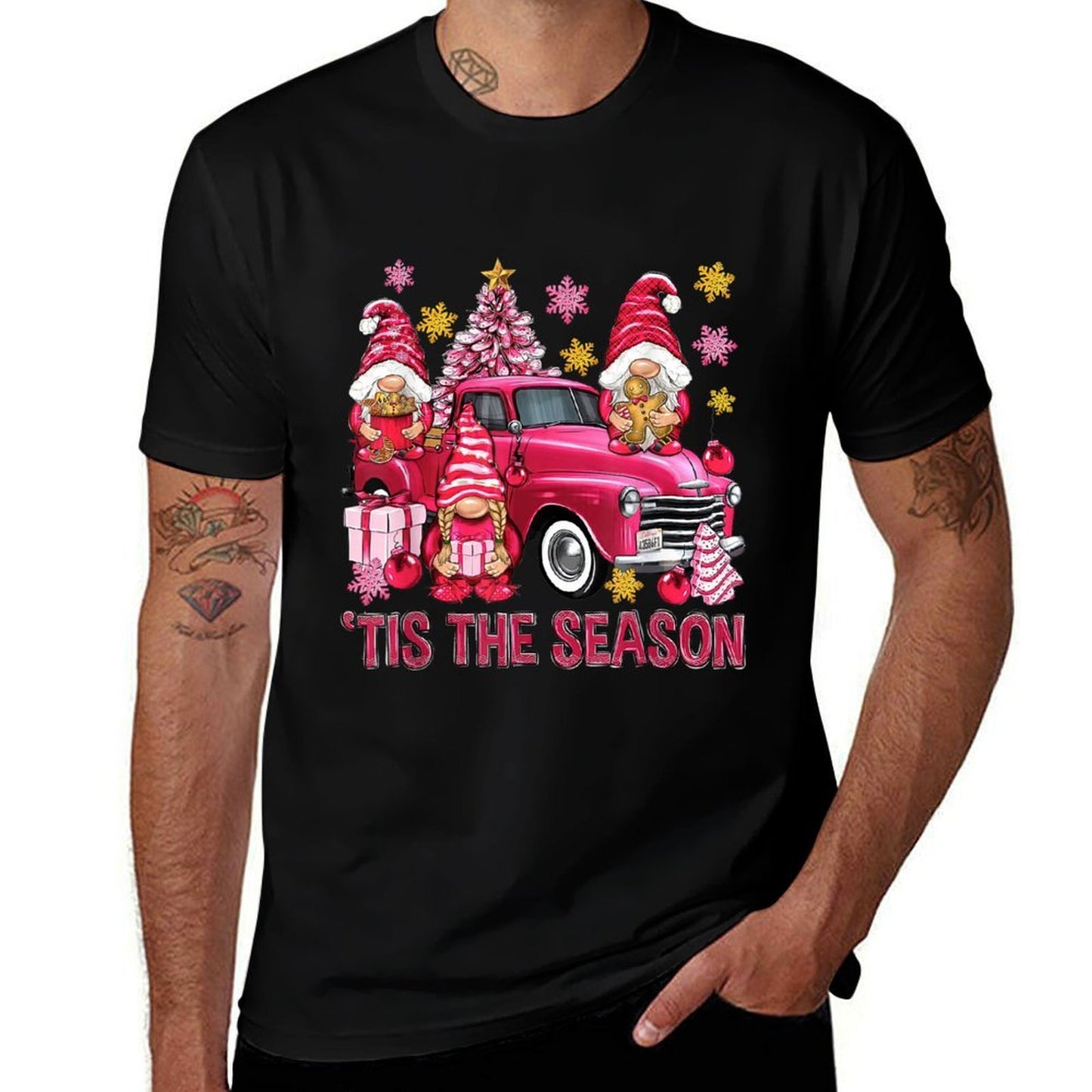 Tis The Season Pink Christmas Gnomes Pink Truck Xmas Holiday  Soft T-Shirt