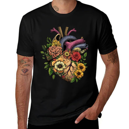 Anatomical Heart Floral Organ Cardiology Cardiac Nurse  Durable T-Shirt