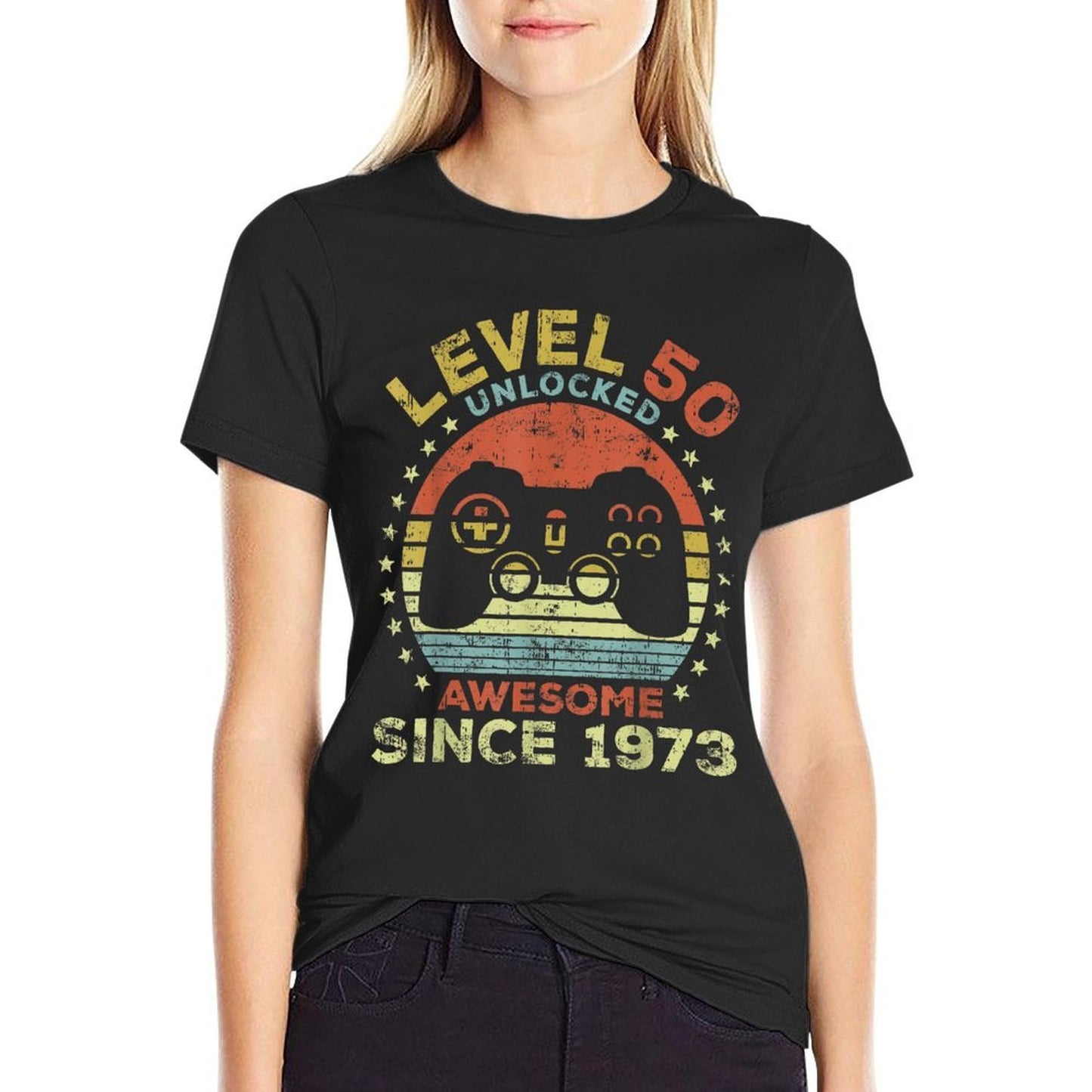 Level 50 Unlocked Awesome Since 1973 50th Birthday Gaming  Durable T-Shirt