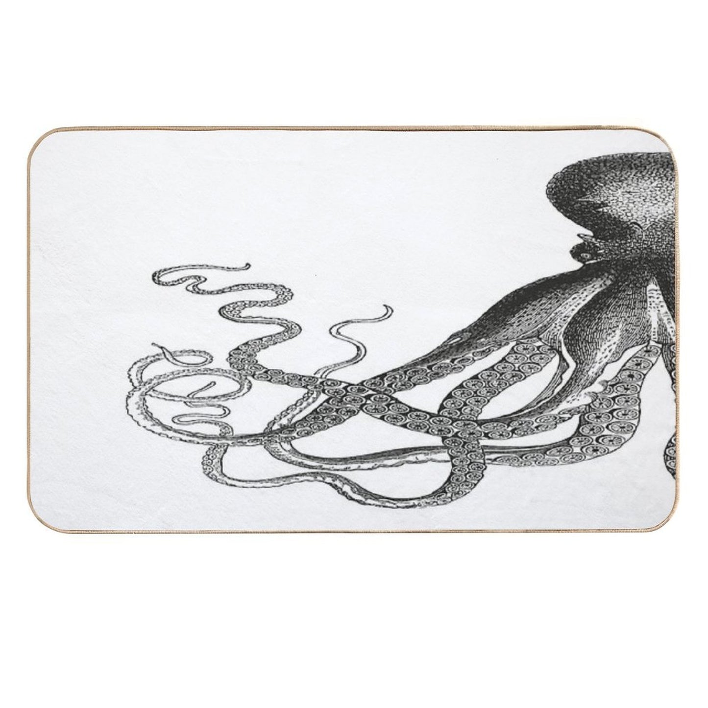 Half Octopus  Left Side  Vintage Octopus  Tentacles  Sea Creatures  Nautical  Ocean  Sea  Beach  Diptych  Black And Wh  Non-Slip Bath Mat