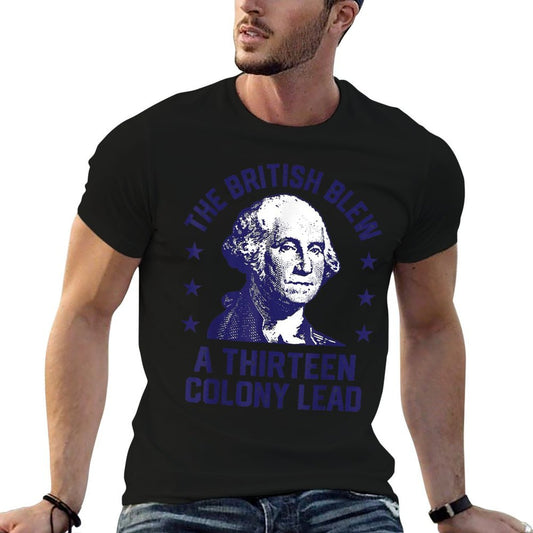 The British Blew A 13 Colony Lead Retro US George Washington  Ribbed Collar T-Shirt