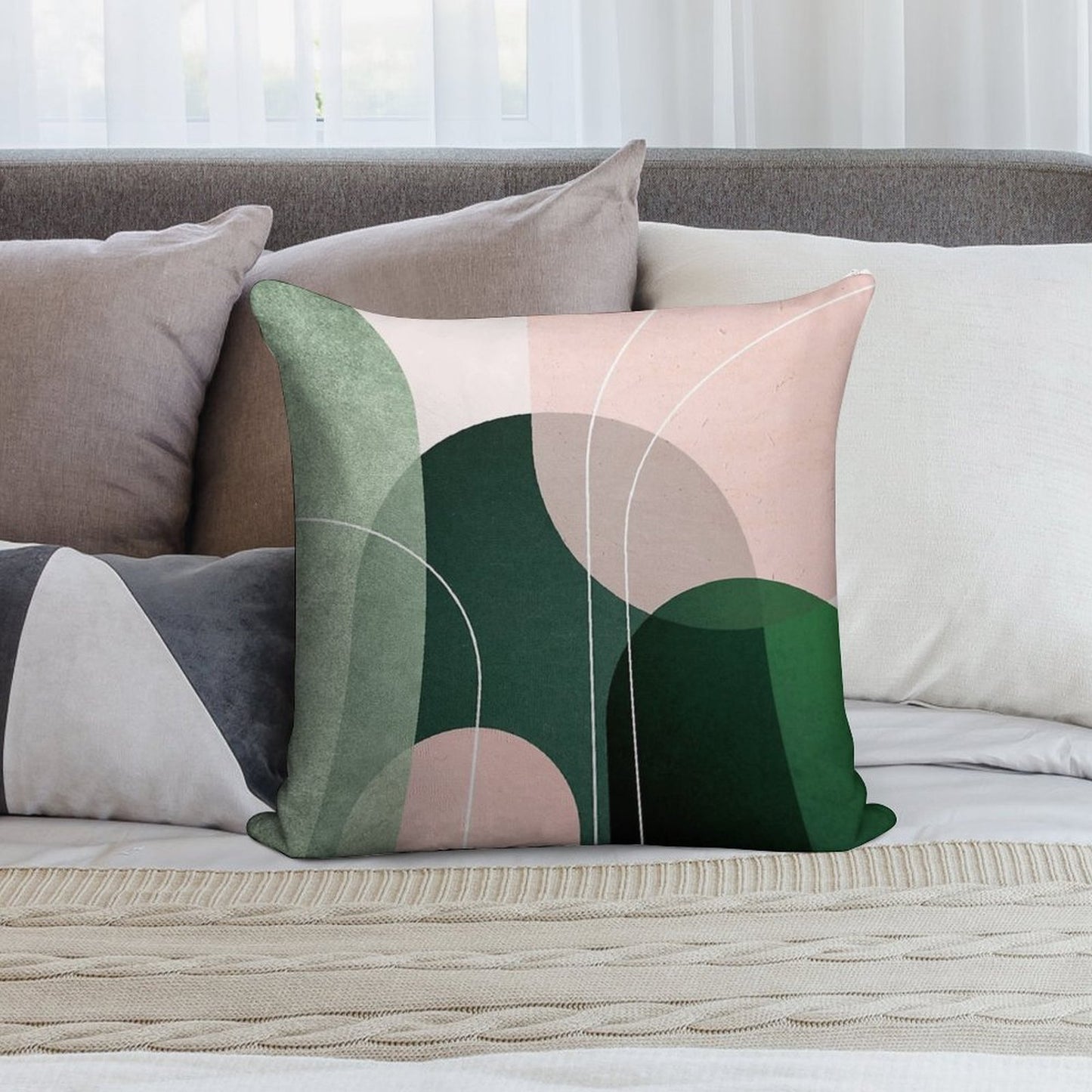 Mid Century Arches in Pink And Green 2 Soft Gift Ready Throw Pillow
