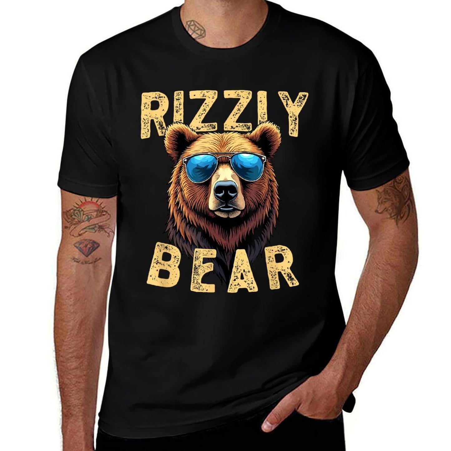 Rizzly Bear Cool Grizzly Bear Wearing Sunglasses Funny Meme  Easy-care T-Shirt