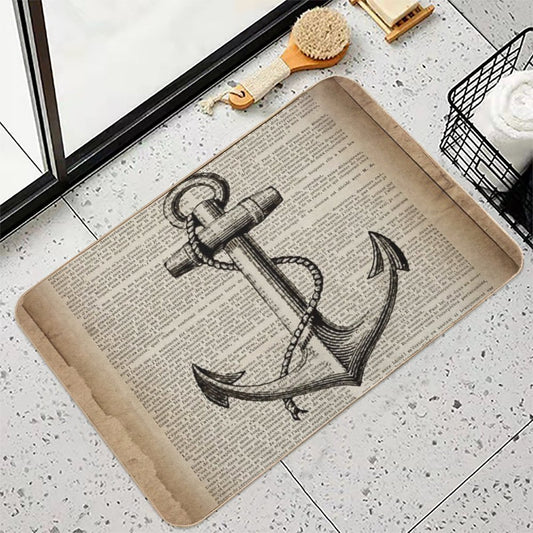 1980s Dark Academia Beach Nautical Captain Newspaper Print Vintage Anchor  Absorbent Bath Mat