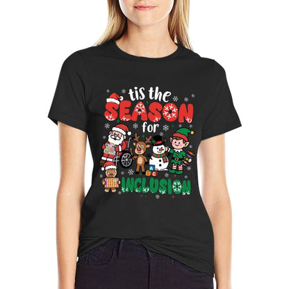 Christmas Sped Teacher Tis The Season for Inclusion Women  Ribbed Collar T-Shirt