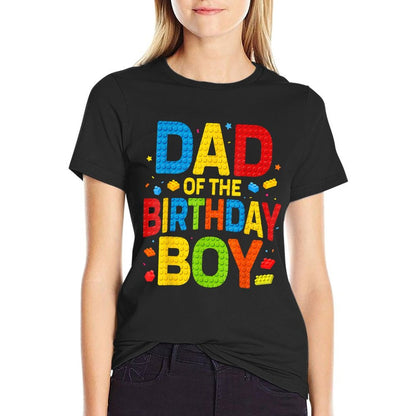 Birthday Party Dad Of The Birthday Boy Building Block  Ribbed Collar T-Shirt