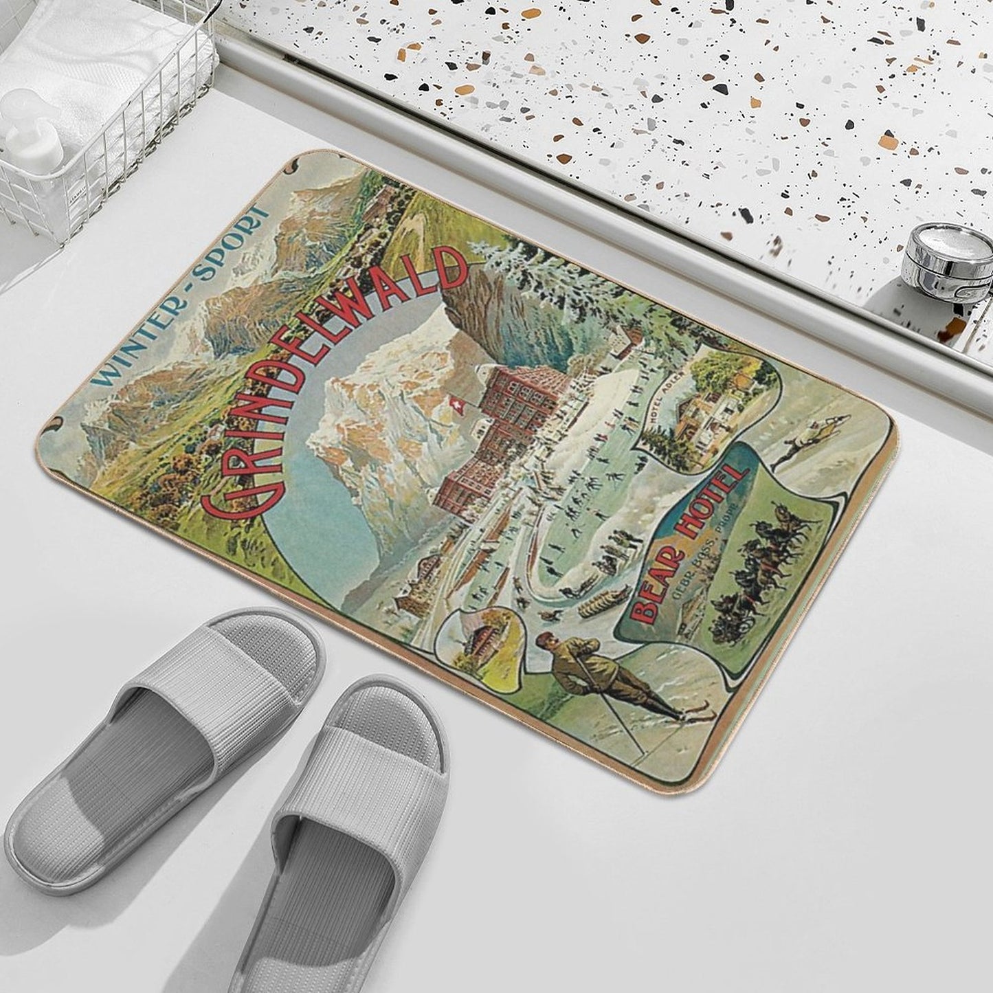 Vintage Grindelwald Swiss Winter Sport Travel Advert  Eco-Friendly Bath Mat