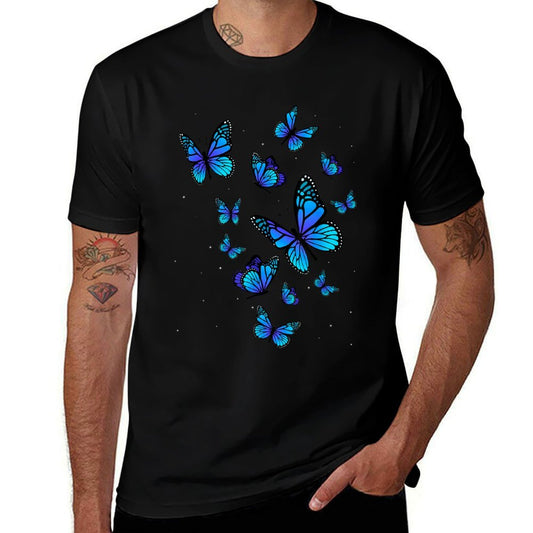 Blue Butterfly Art Garden Beautiful Butterflies  Wrinkle-resistant T-Shirt