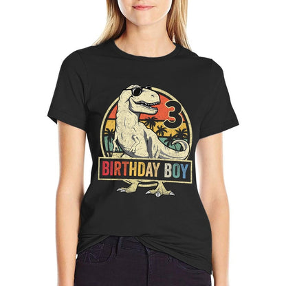 Kids 3 Year Old 3rd Birthday Boy T Rex Dinosaur  Fade-proof Color T-Shirt