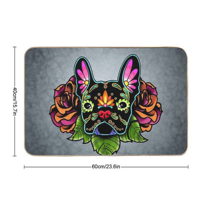 Day of The Dead French Bulldog in Black Sugar Skull Dog  High-Traffic Bath Mat