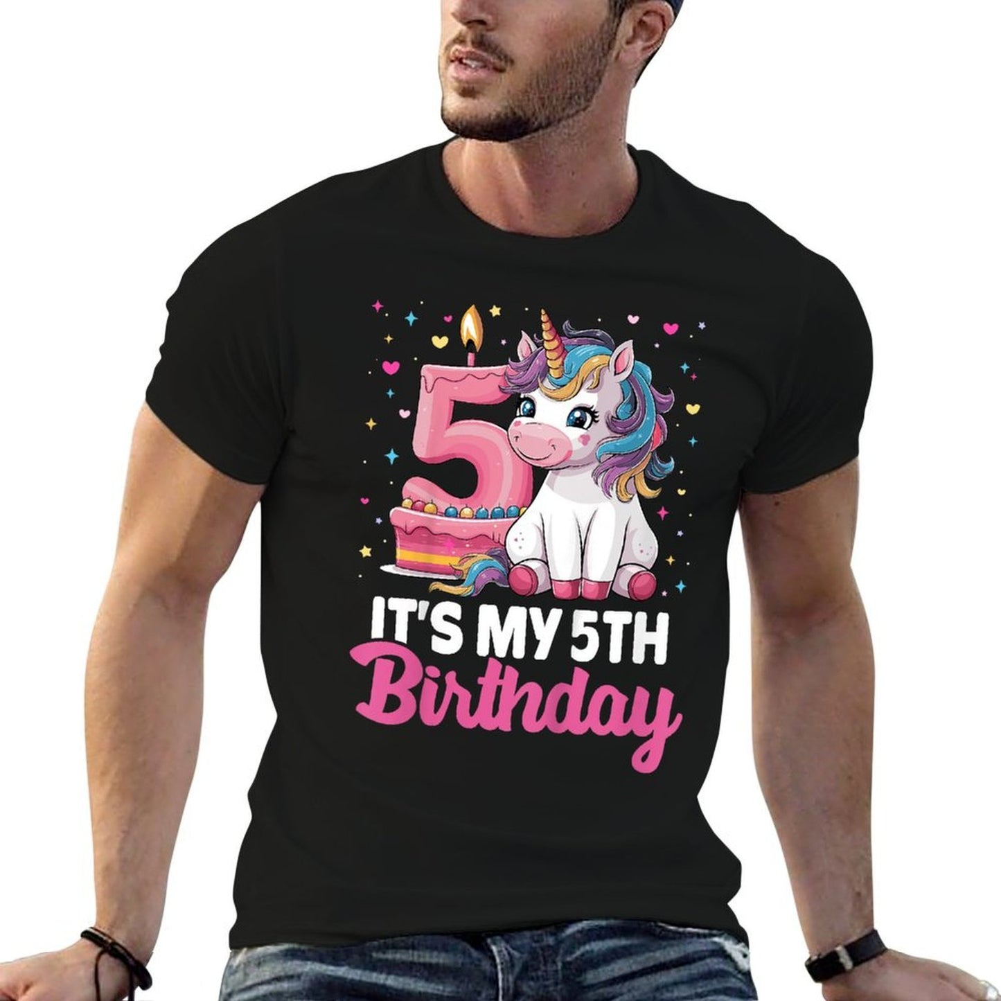 Kids Kids 5 Years Old Birthday Its My 5th Birthday Cute Unicorn  Easy-care T-Shirt