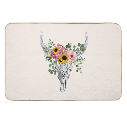 Watercolor Skull And Crown Pink Yellow Rose And Sunflowers  Non-Slip Bath Mat