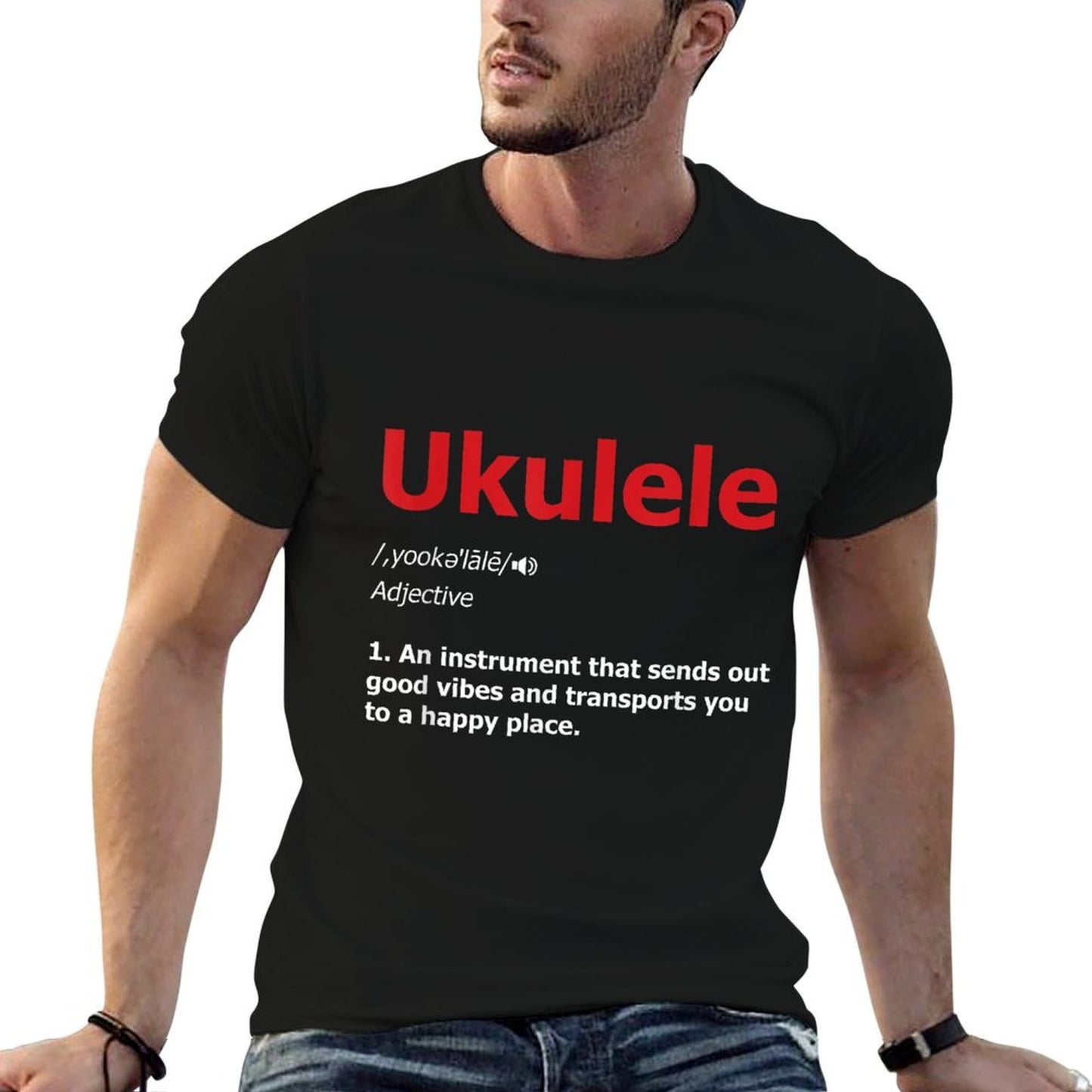 Definition Ukulele Hawaiian Guitar Musician Uke Acoustic  Fade-proof Color T-Shirt