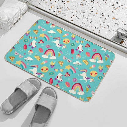Tween Girl Icons Rainbows Emojis Unicorns Roller Skates  Pet-Safe Bath Mat