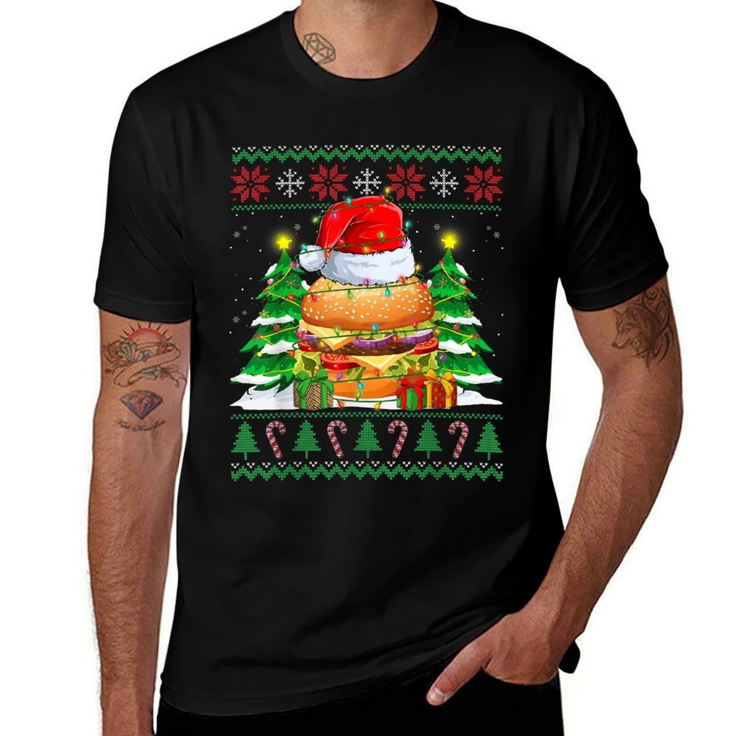Santa Hamburger Fast Food Lovers Ugly Xmas Sweater Christmas  Classic T-Shirt