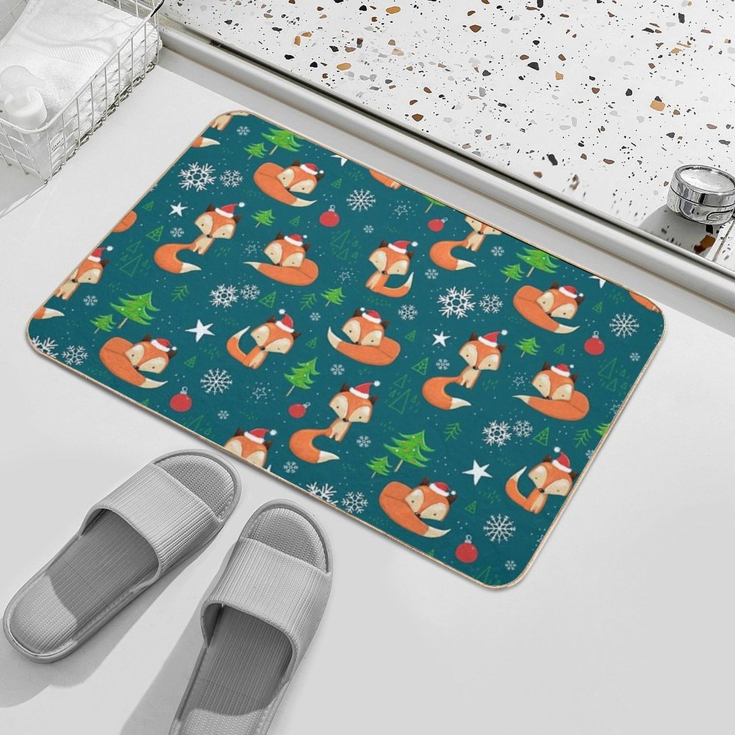 Winter Fox Christmas Holiday  Absorbent Bath Mat