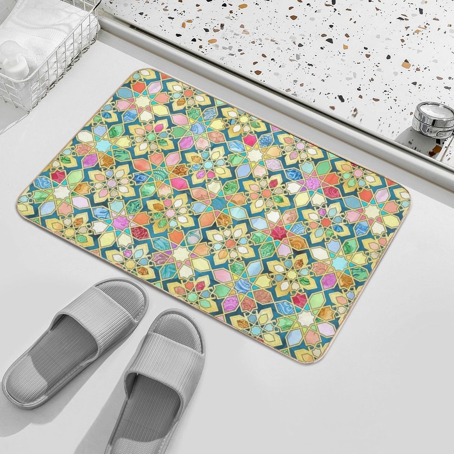 Gilded Moroccan Mosaic Tiles  Slip-Resistant Bath Mat