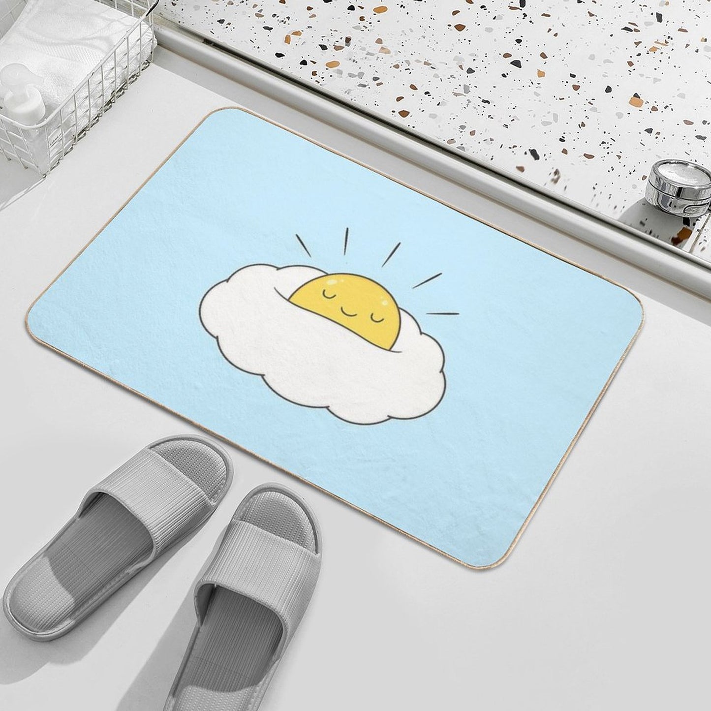 Sunshine for Breakfast  Egg Cloud  Fade-Resistant Bath Mat