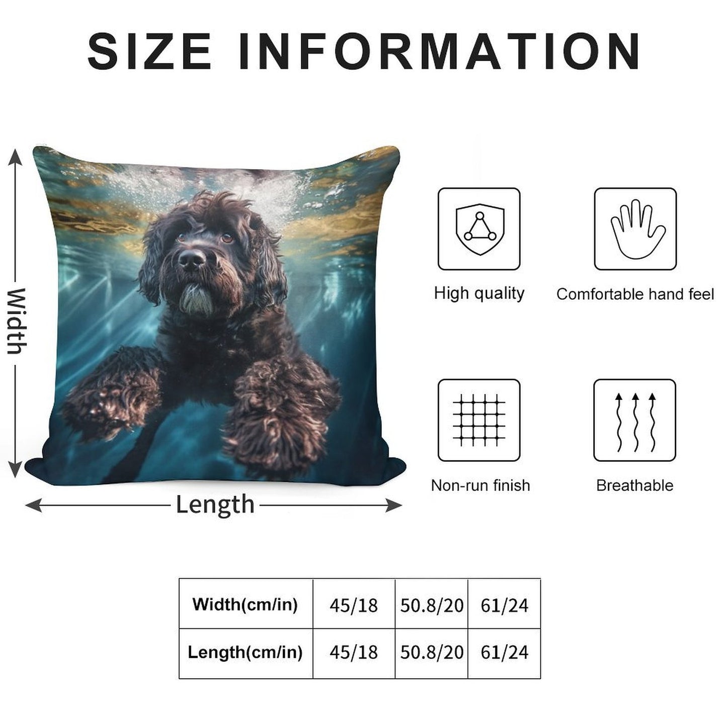 Portuguese Water Dog Swimming Under Water Soft Ultra-Soft Texture Throw Pillow