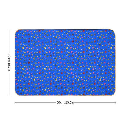 Hand-painted Floral Digital Art Print - BLUE Durable Bath Mat