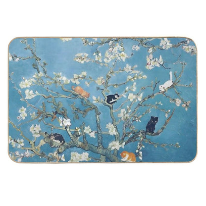 Van Gogh Cute Cats in Almond Blossom  Dirt-Trapping Bath Mat