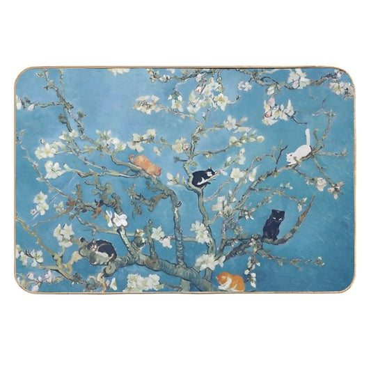 Van Gogh Cute Cats in Almond Blossom  Dirt-Trapping Bath Mat