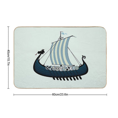 Blue Viking Ship  Long-Lasting Bath Mat