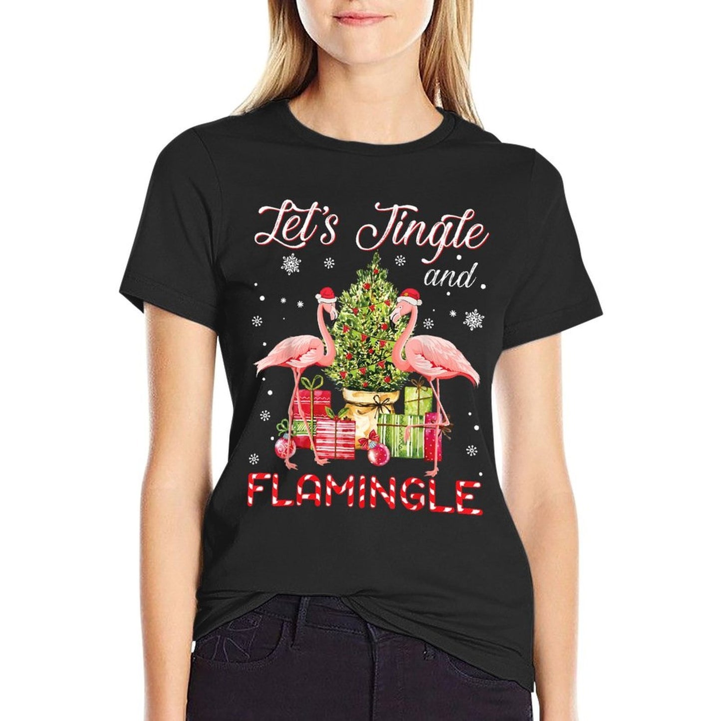Lets Jingle And Flamingle Funny Flamingo Christmas Gift  Eco-friendly Material T-Shirt